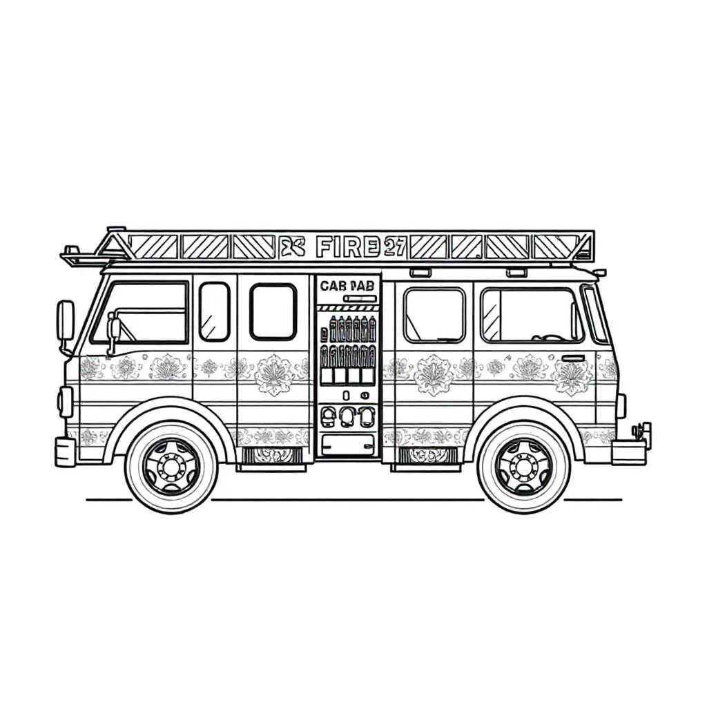 Fire trucks a fire truck sitting — detailed fire trucks coloring page (ages 9+ & adults)