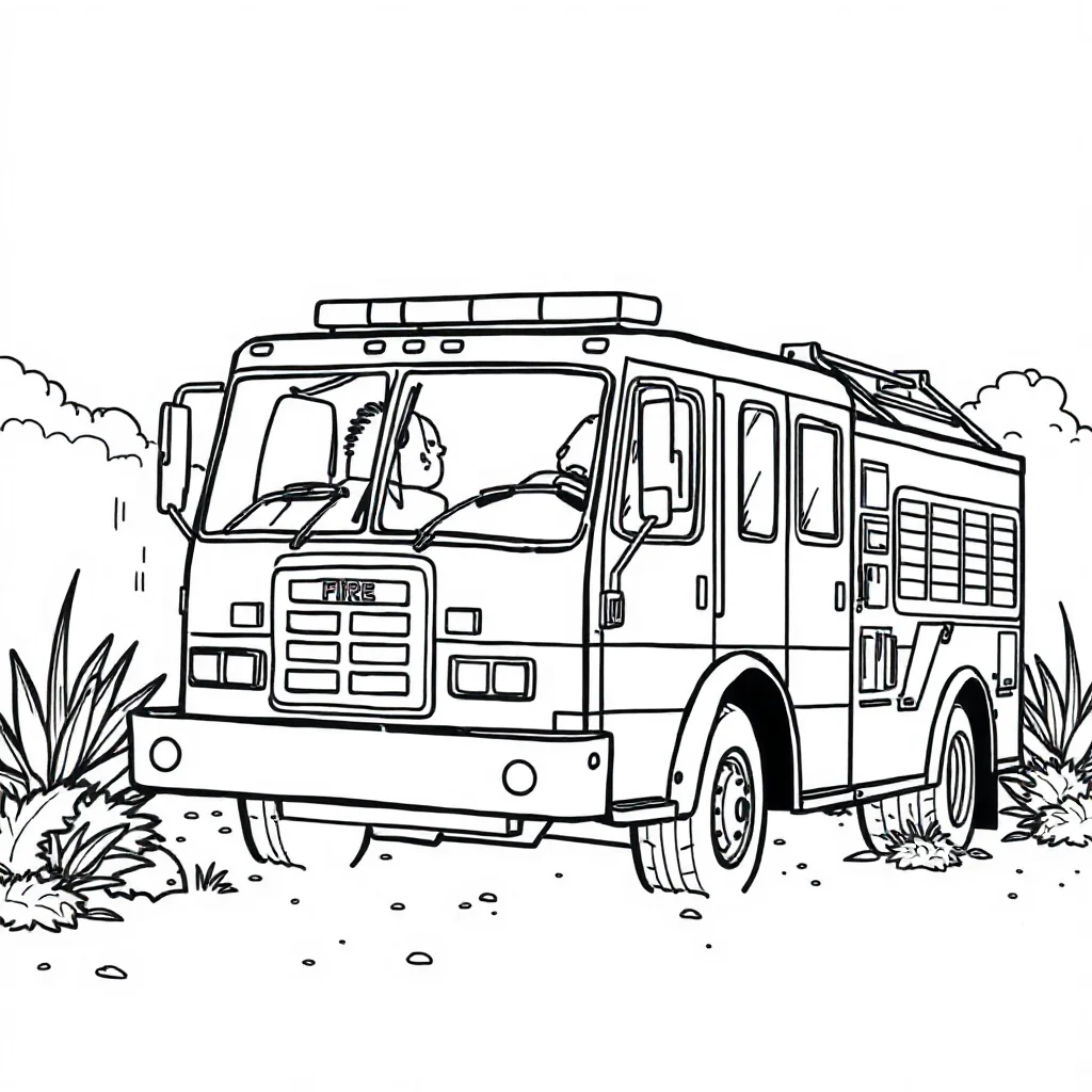 Fire trucks a fire truck with lights peeking from behind something — classic fire trucks coloring page (ages 5–10)