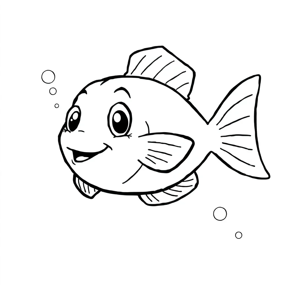 Fish a cute fish running — easy fish coloring page (ages 2–5)