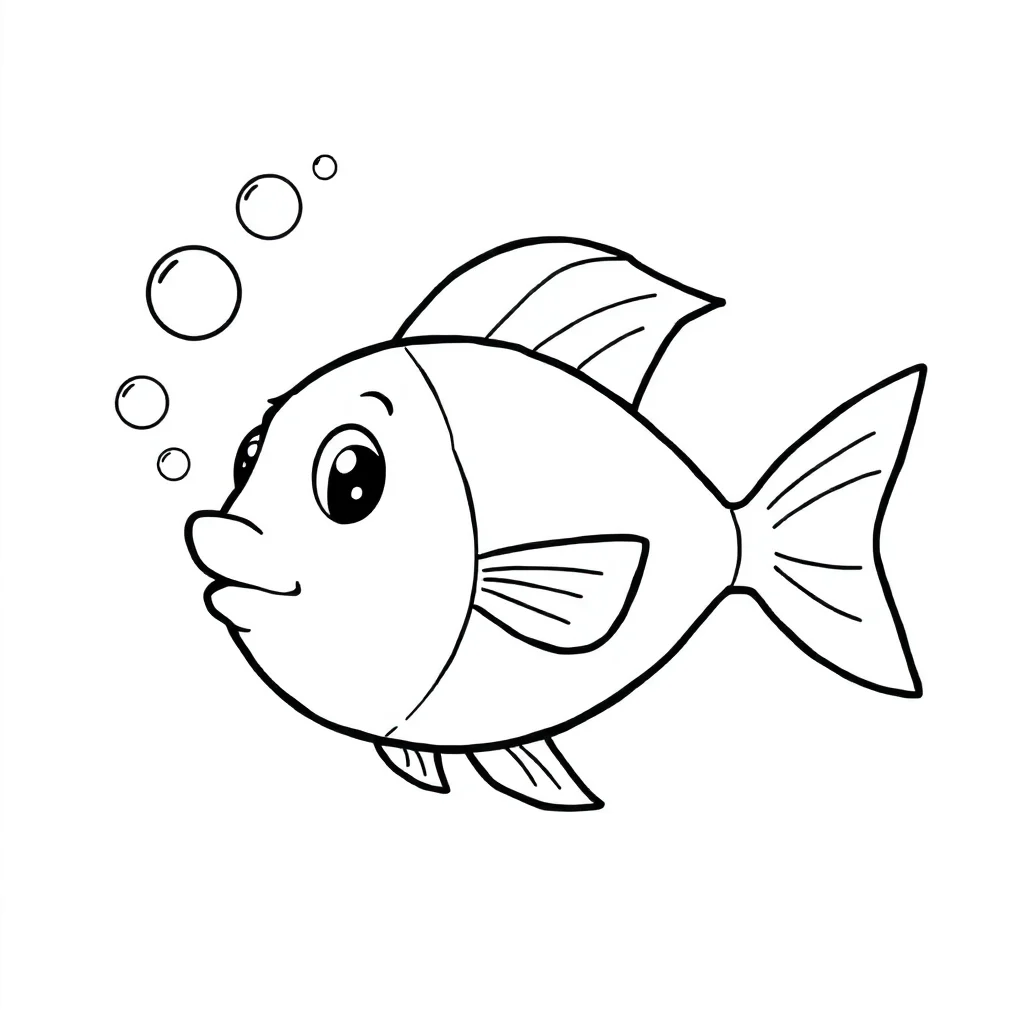 Fish a fish with bubbles flying — easy fish coloring page (ages 2–5)