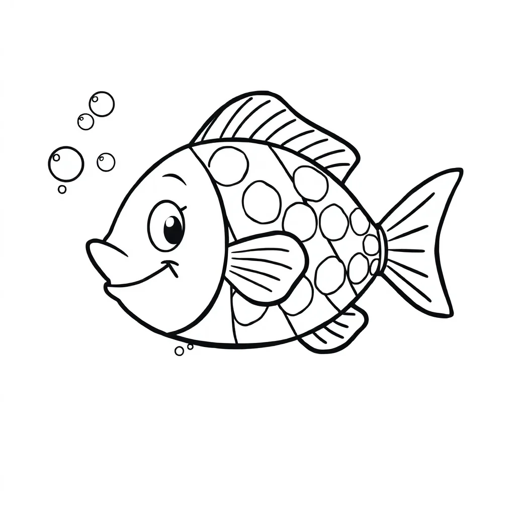 Fish a fish with bubbles — easy fish coloring page (ages 2–5)