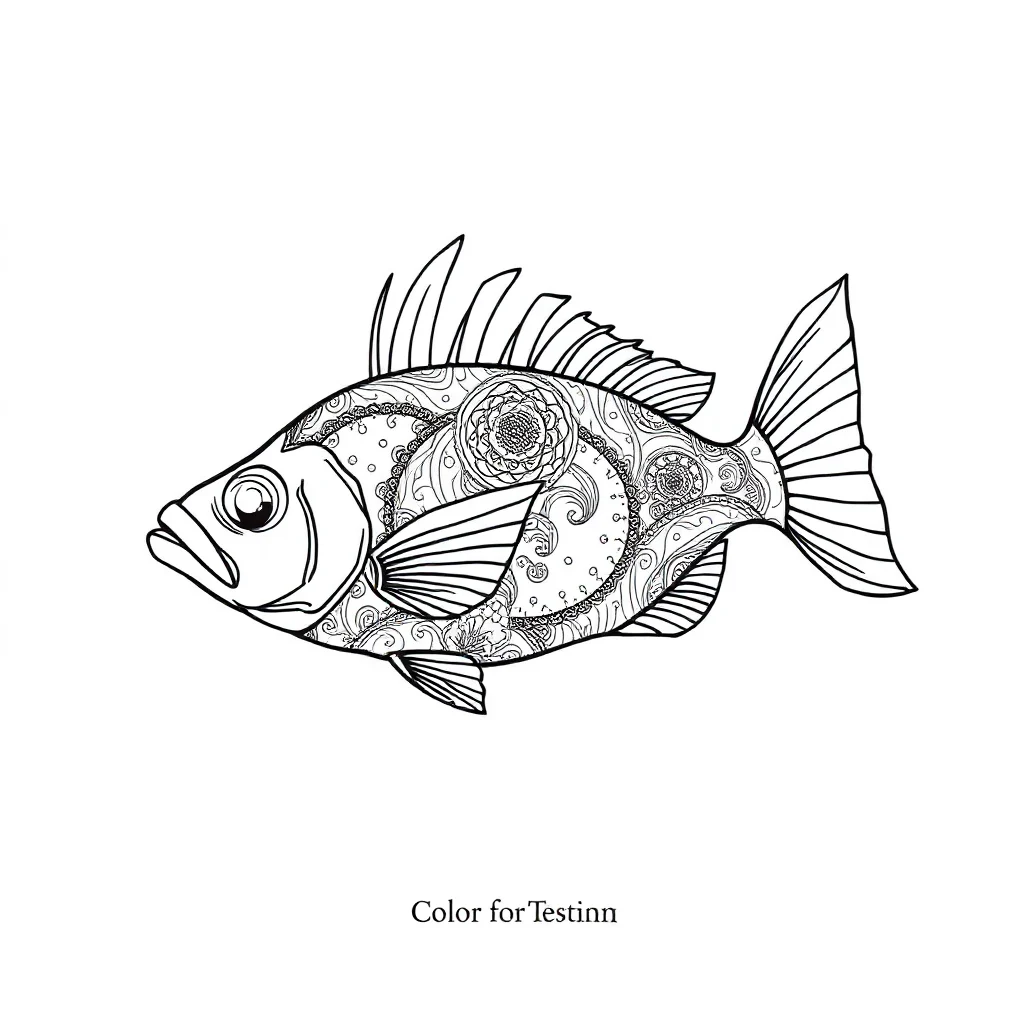 Fish a fish with fins sleeping curled up — detailed fish coloring page (ages 9+ & adults)