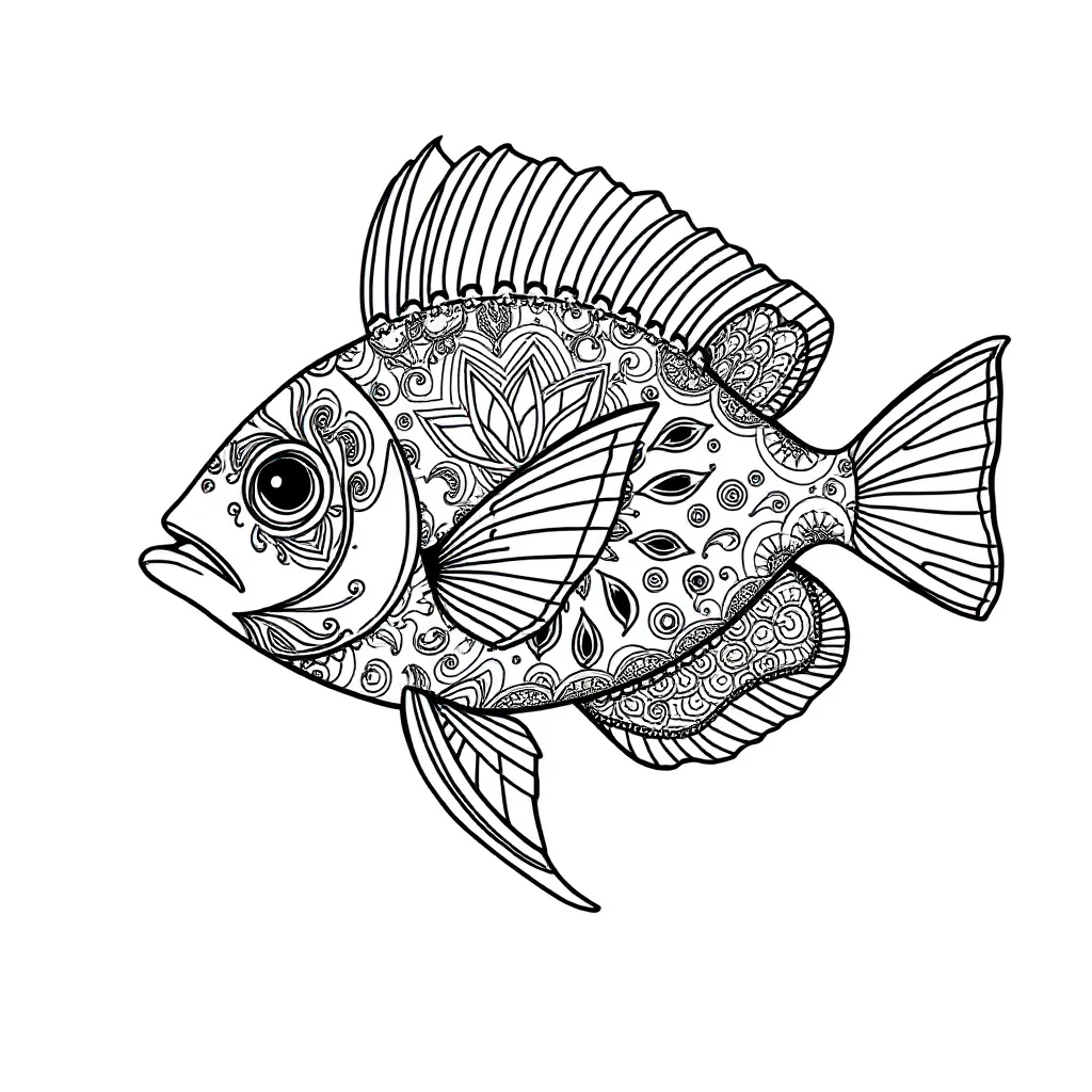 Fish a tropical fish dancing — detailed fish coloring page (ages 9+ & adults)