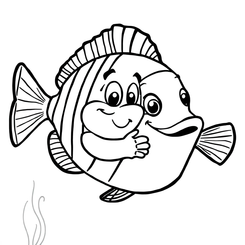 Fish a tropical fish hugging a friend — easy fish coloring page (ages 2–5)