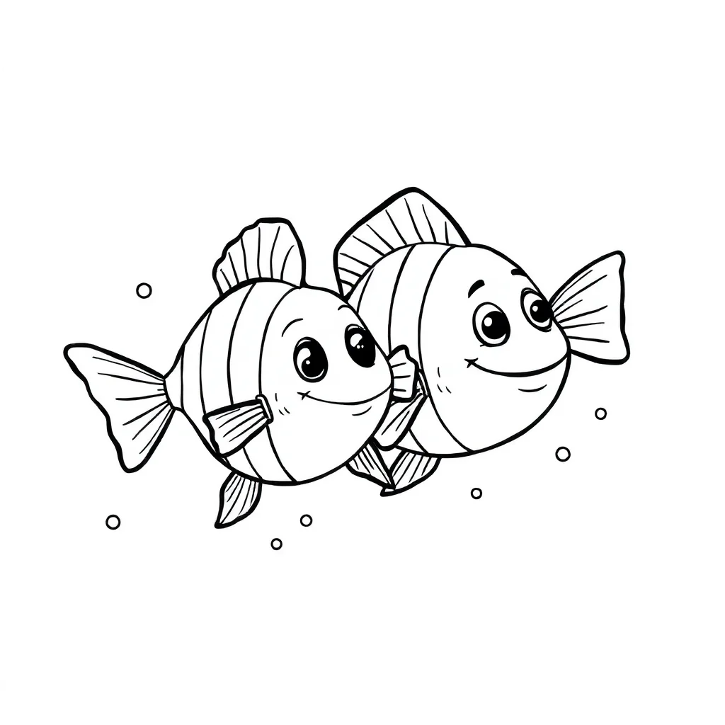 Fish two fish swimming — easy fish coloring page (ages 2–5)