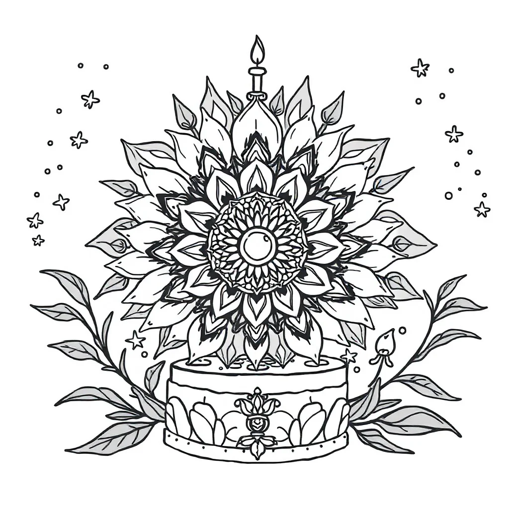 Floral mandalas a floral mandala celebrating a birthday — classic floral mandalas coloring page (ages 5–10)