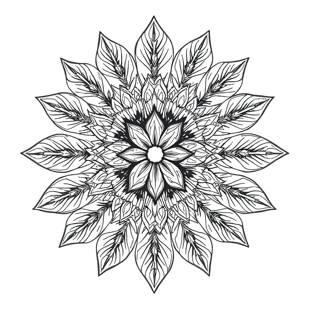 Floral mandalas a flower mandala with leaves dancing — detailed floral mandalas coloring page (ages 9+ & adults)