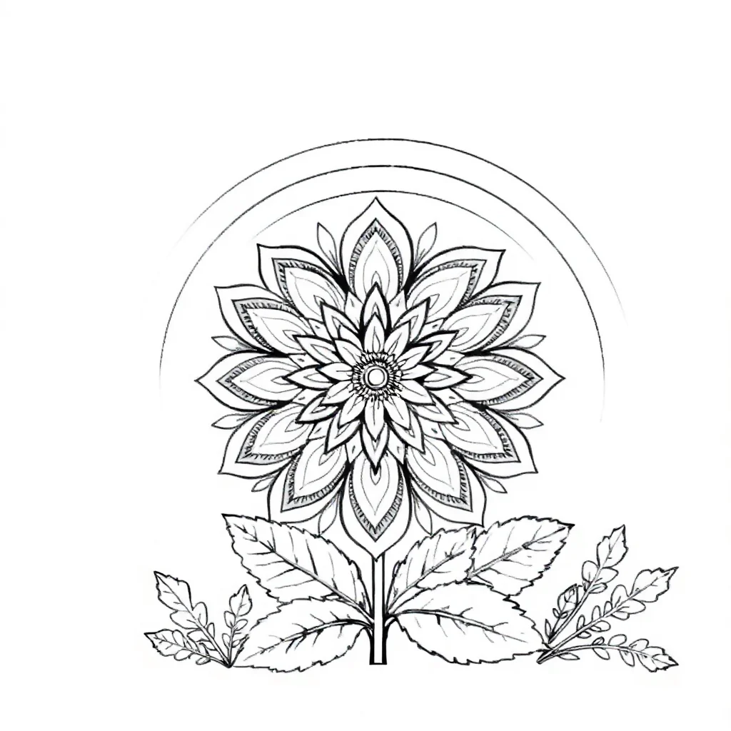 Floral mandalas a flower mandala with leaves under a rainbow — classic floral mandalas coloring page (ages 5–10)