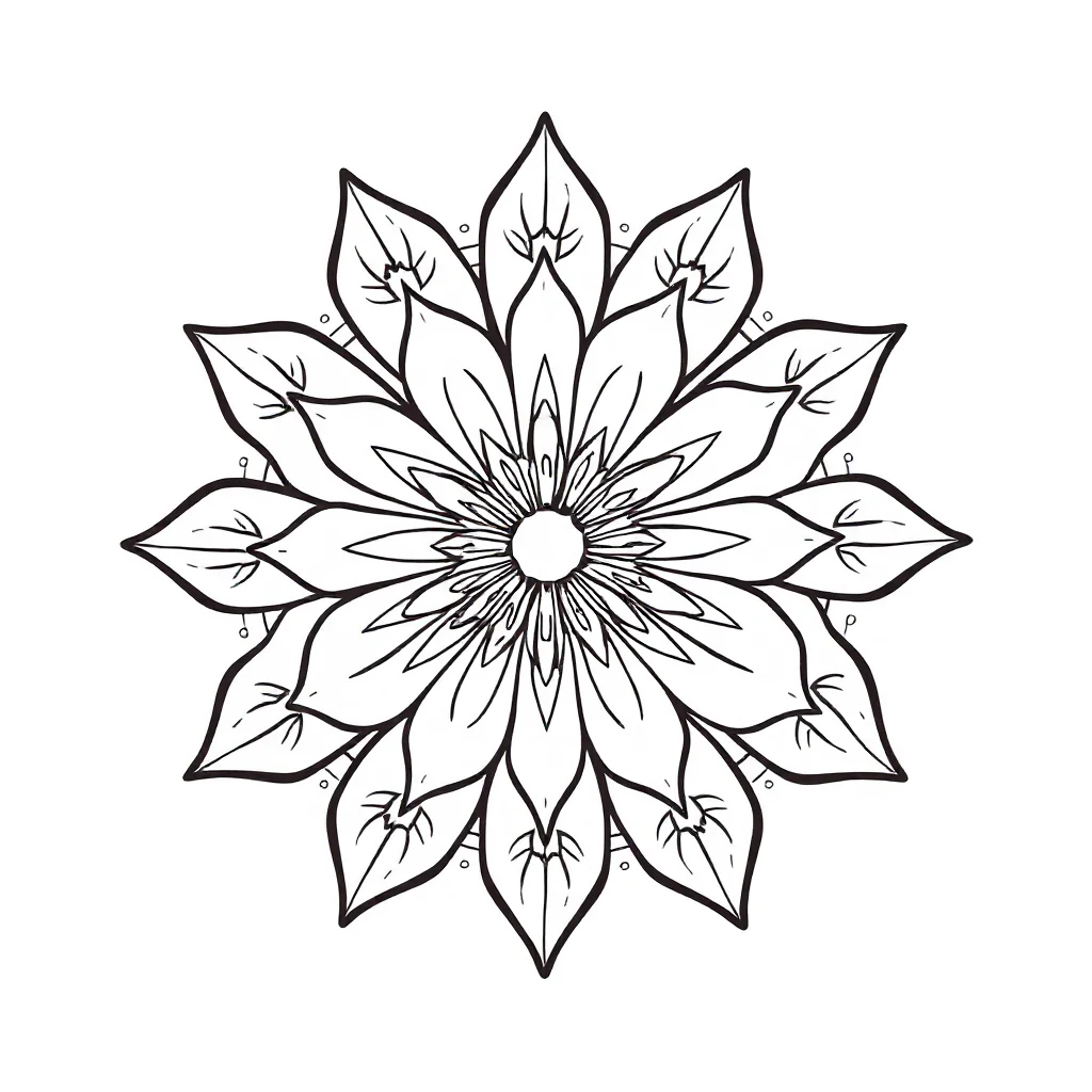 Floral mandalas a flower mandala with leaves — easy floral mandalas coloring page (ages 2–5)