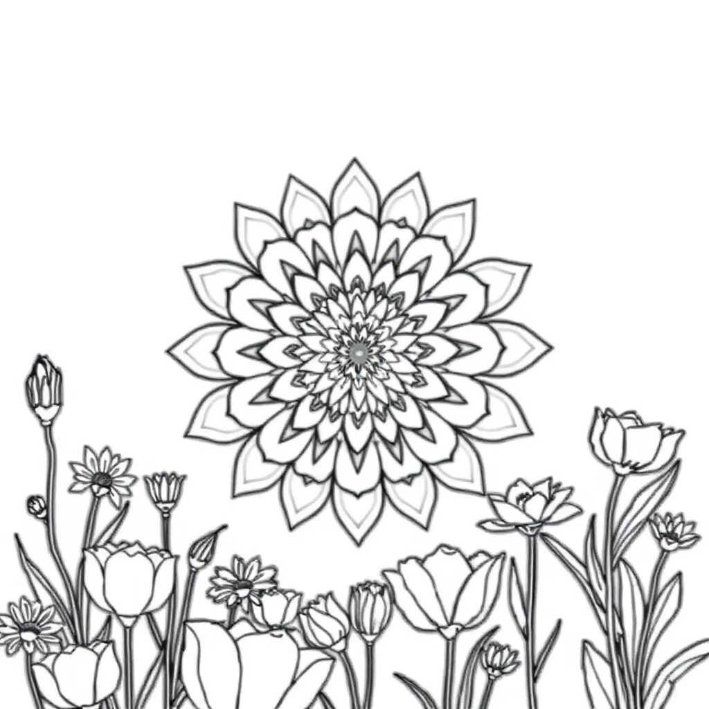 Floral mandalas a mandala of petals in a flower garden — classic floral mandalas coloring page (ages 5–10)