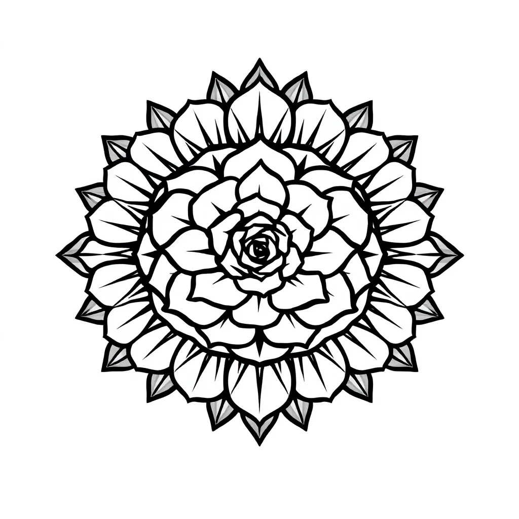 Floral mandalas a rose mandala — easy floral mandalas coloring page (ages 2–5)