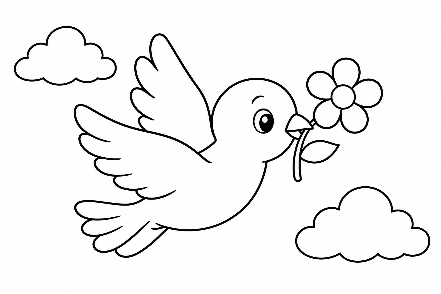 Flowers bird delivery — easy flowers coloring page (ages 2–5)