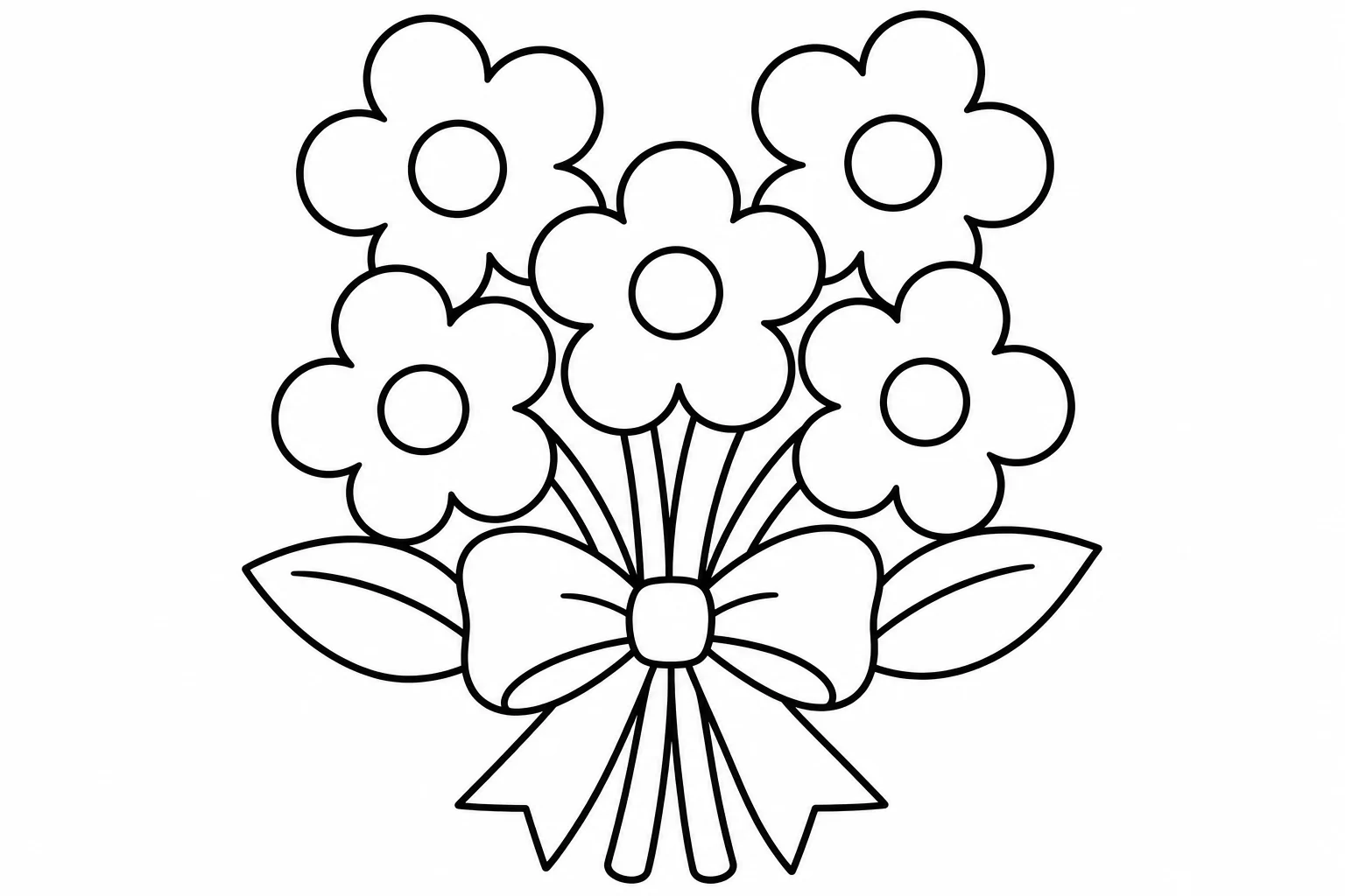 Flowers bouquet bow — easy flowers coloring page (ages 2–5)
