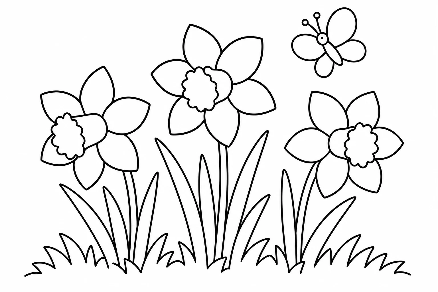 Flowers daffodils — easy flowers coloring page (ages 2–5)