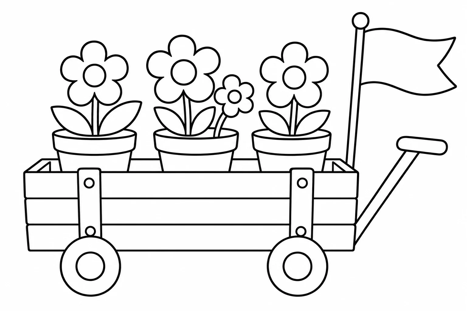 Flowers flower cart — easy flowers coloring page (ages 2–5)