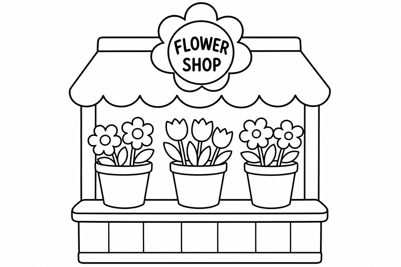 Flowers flower stand — easy flowers coloring page (ages 2–5)