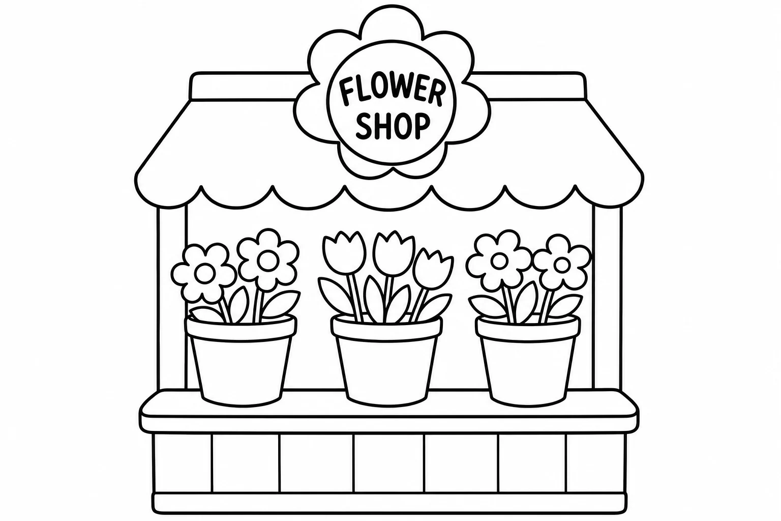 Flowers flower stand — easy flowers coloring page (ages 2–5)