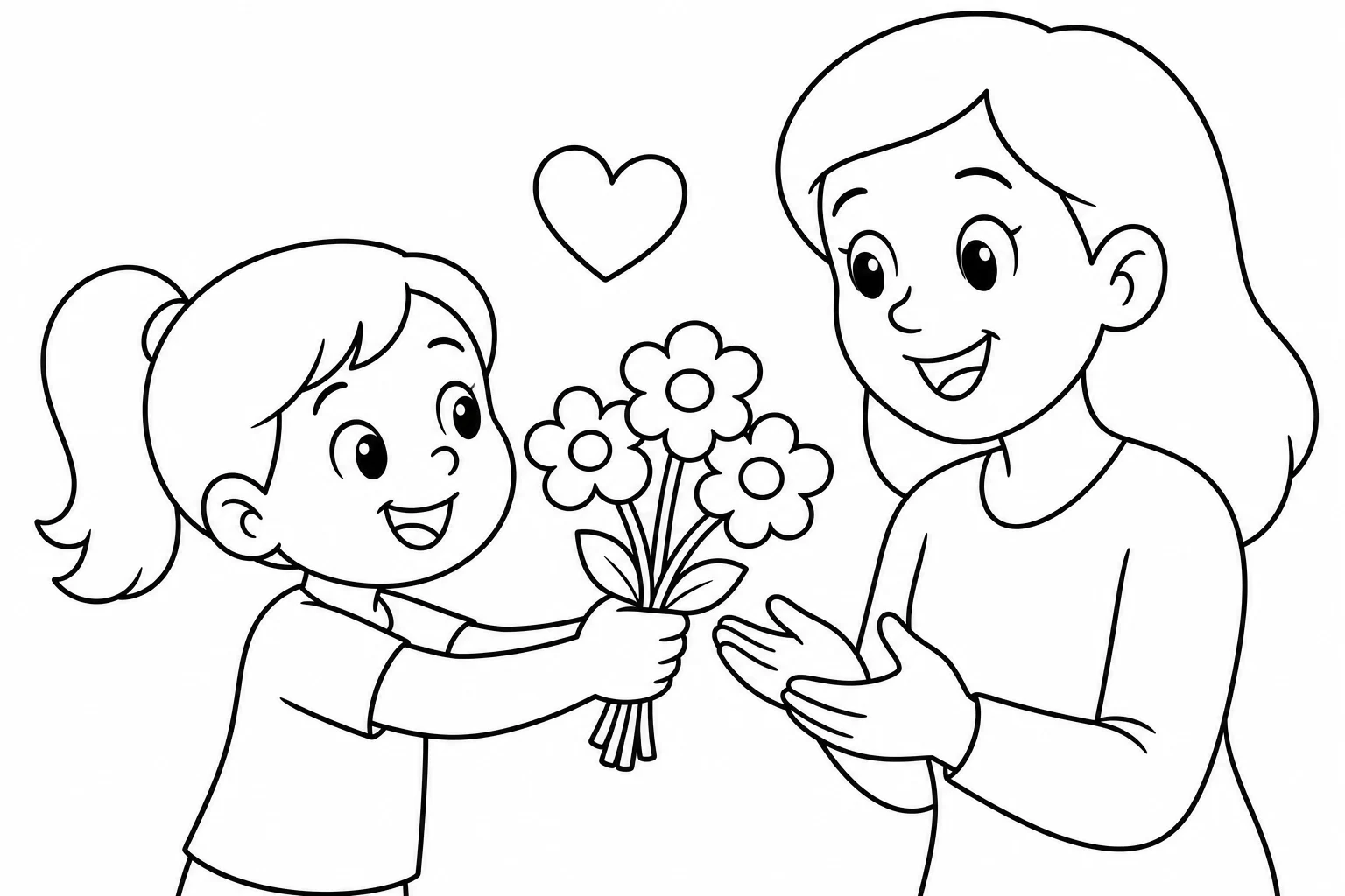 Flowers gift mom — easy flowers coloring page (ages 2–5)