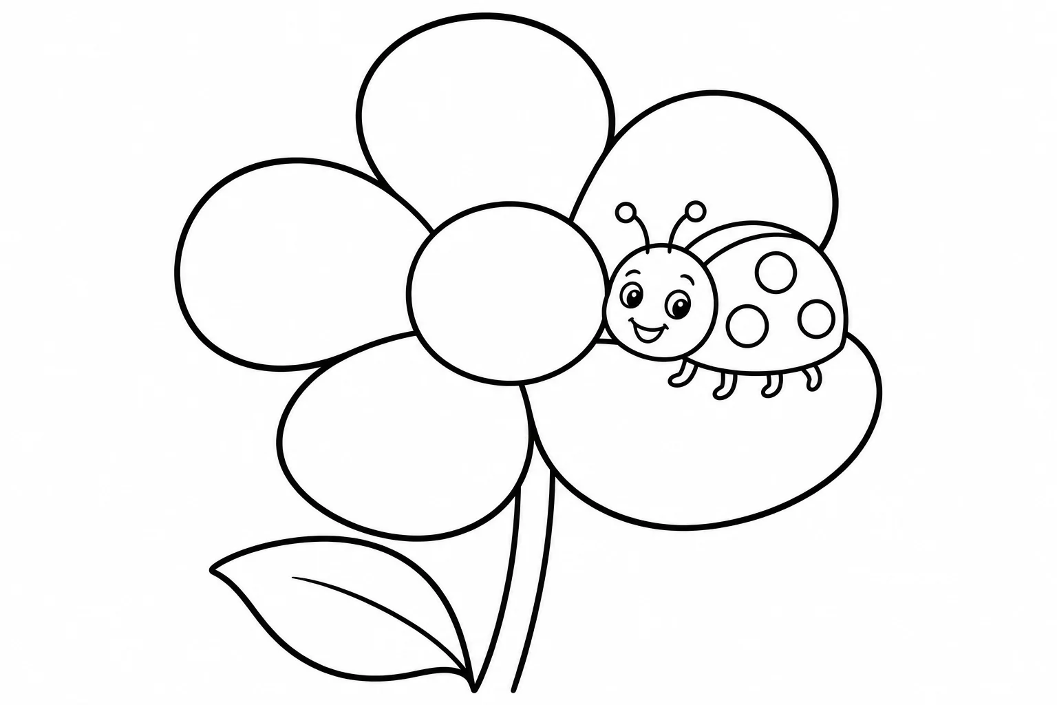 Flowers ladybug petal — easy flowers coloring page (ages 2–5)