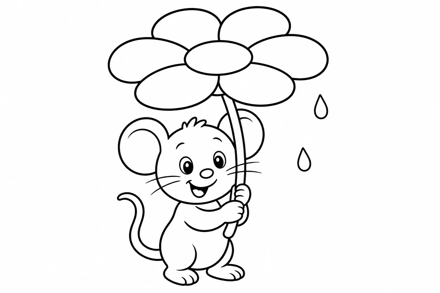 Flowers mouse umbrella — easy flowers coloring page (ages 2–5)