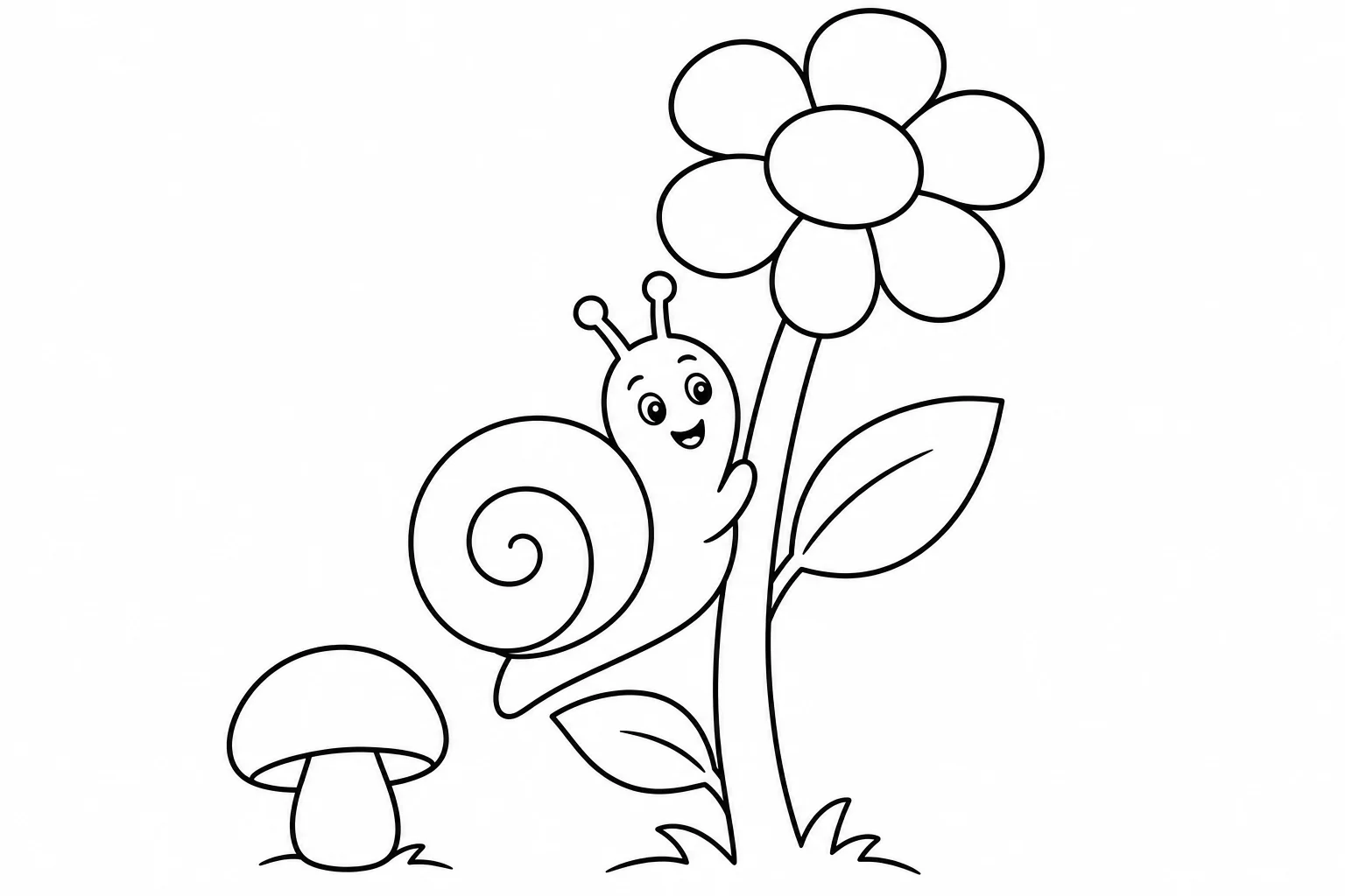 Flowers snail stem — easy flowers coloring page (ages 2–5)