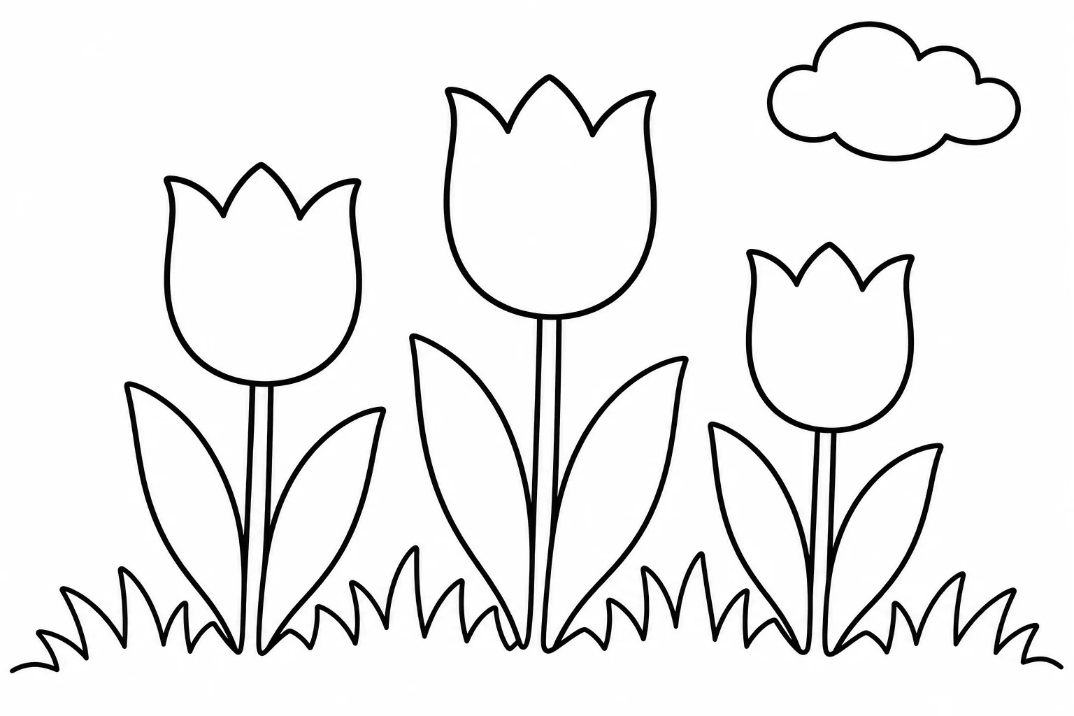 Flowers tulip trio — easy flowers coloring page (ages 2–5)