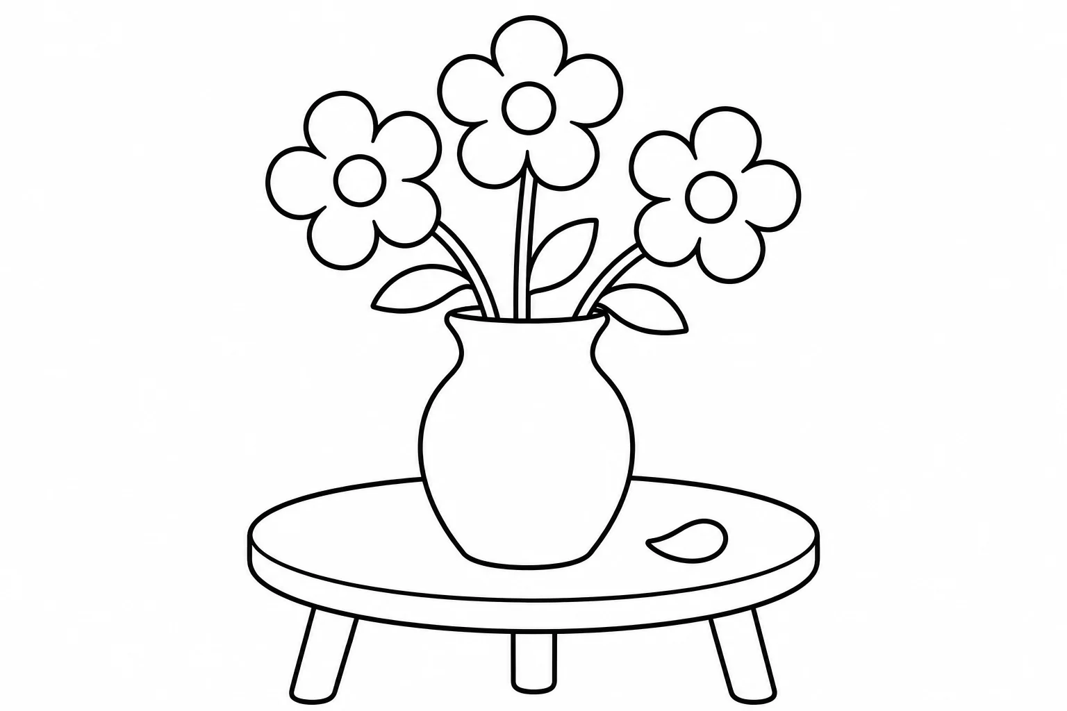 Flowers vase table — easy flowers coloring page (ages 2–5)