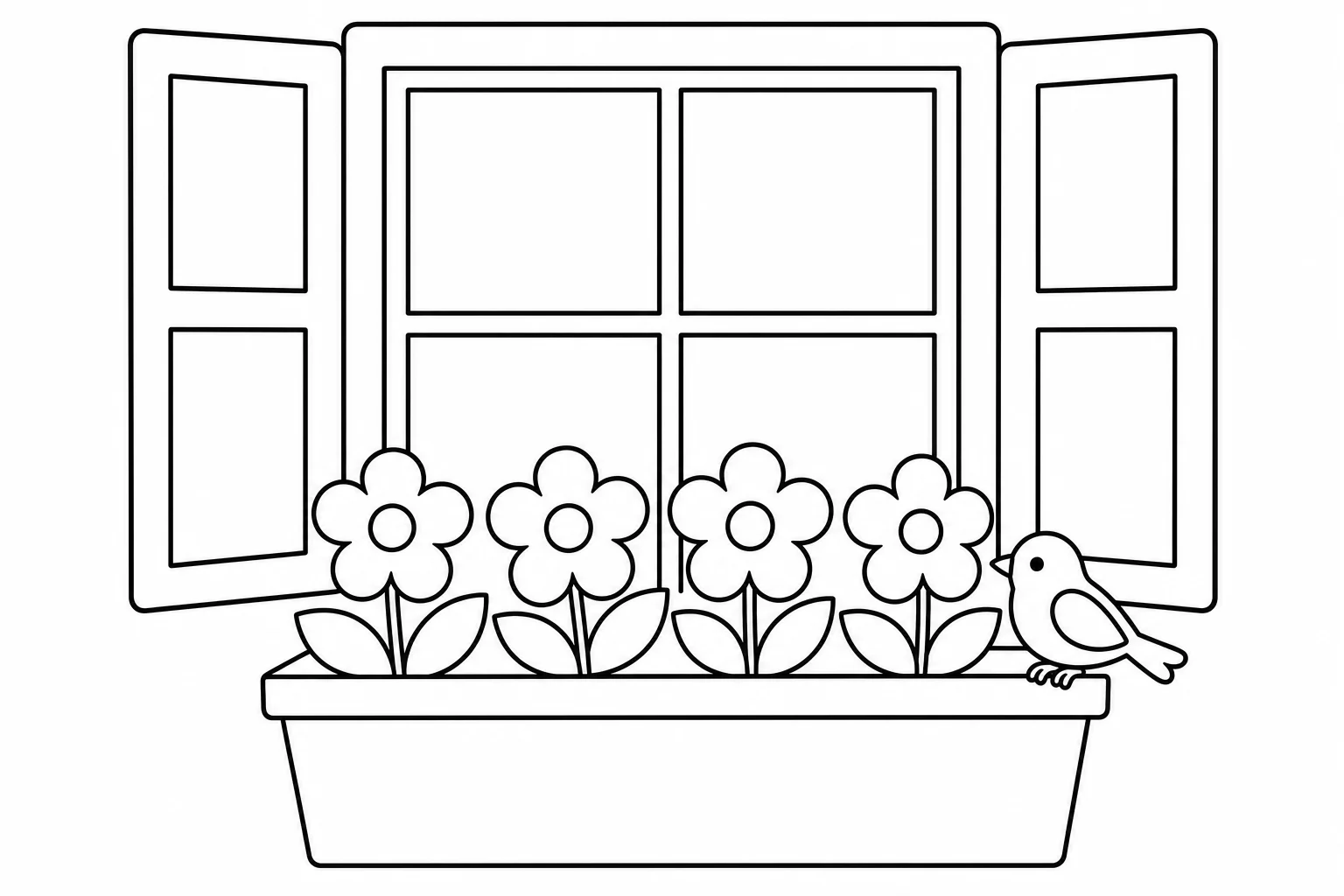 Flowers window box — easy flowers coloring page (ages 2–5)