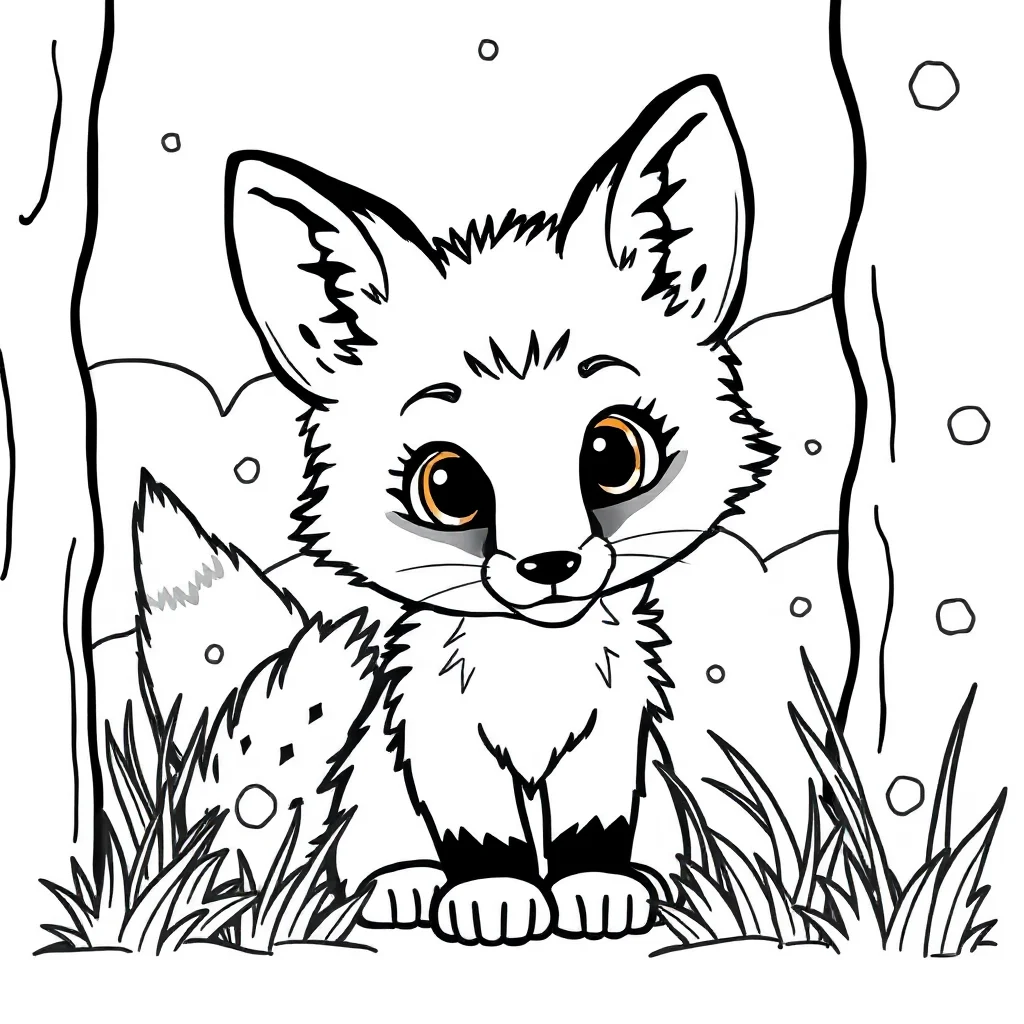 Foxes a baby fox peeking from behind something — classic foxes coloring page (ages 5–10)
