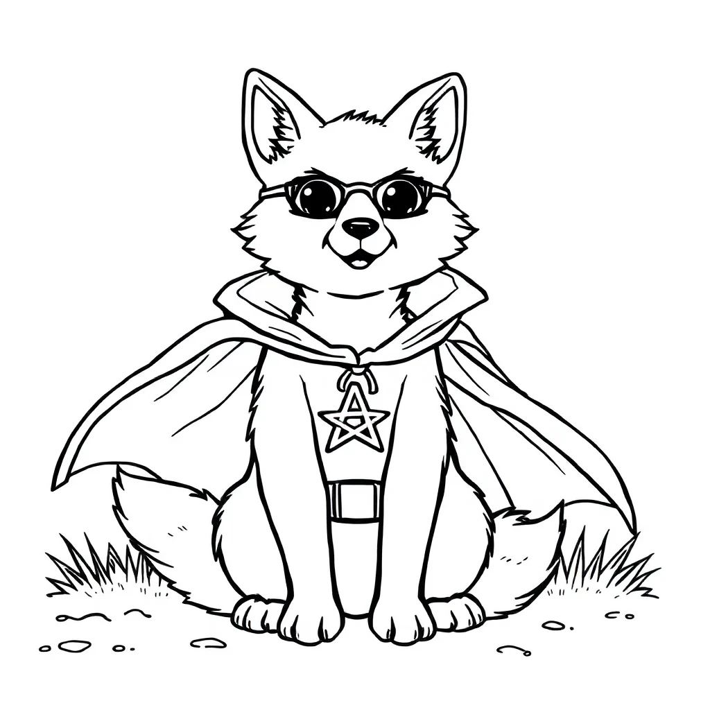 Foxes a cute fox sitting in a superhero cape — classic foxes coloring page (ages 5–10)