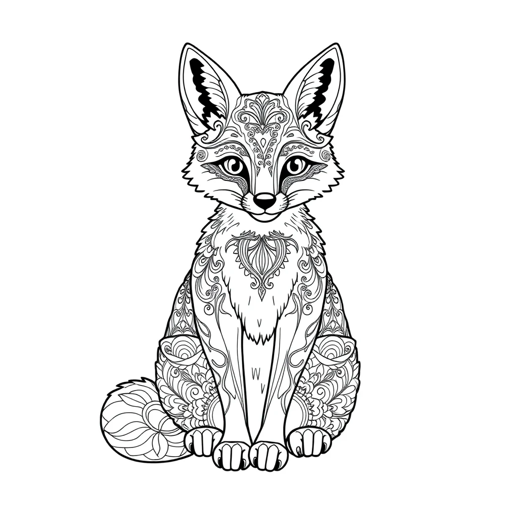 Foxes a cute fox sitting sitting — detailed foxes coloring page (ages 9+ & adults)
