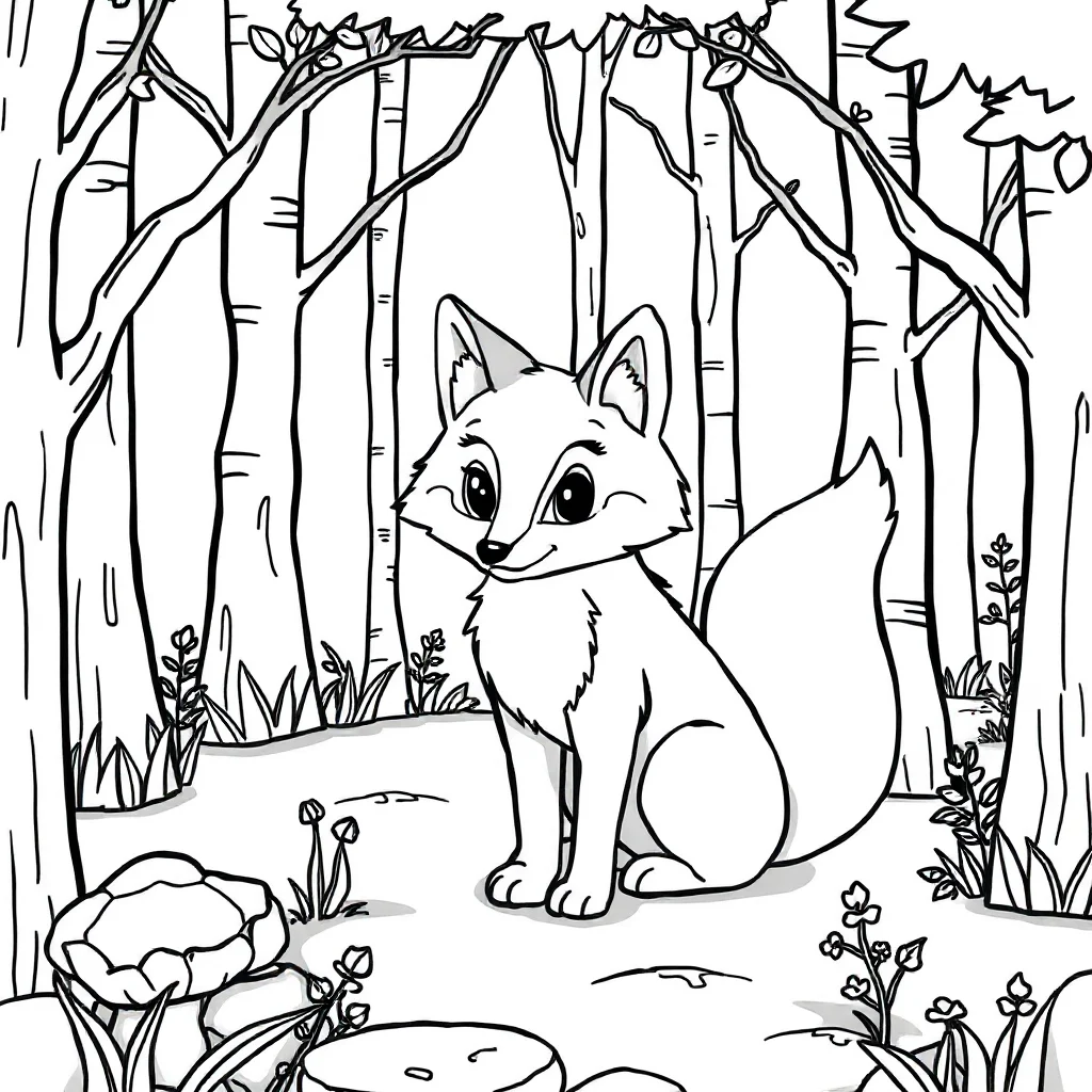 Foxes a fox in the forest — easy foxes coloring page (ages 2–5)