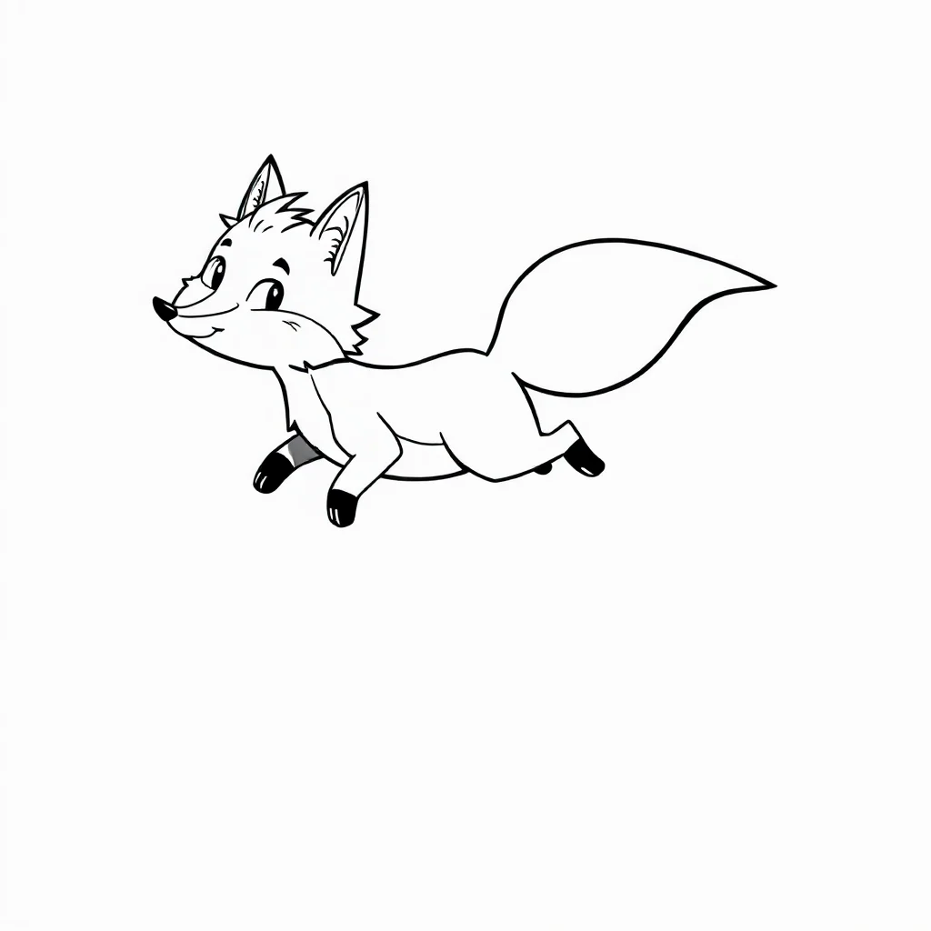 Foxes a fox with a bushy tail flying — easy foxes coloring page (ages 2–5)