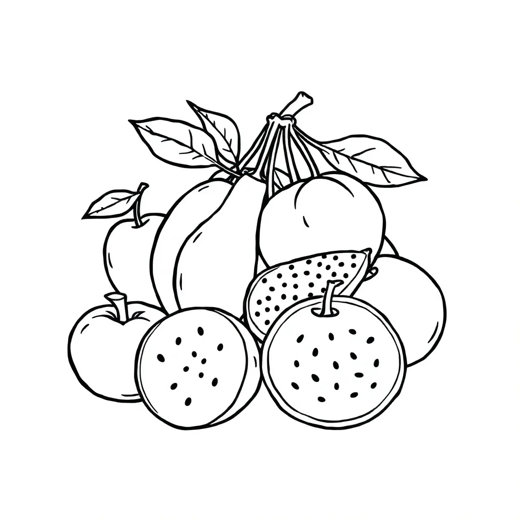 Fruits a bunch of fruit — easy fruits coloring page (ages 2–5)