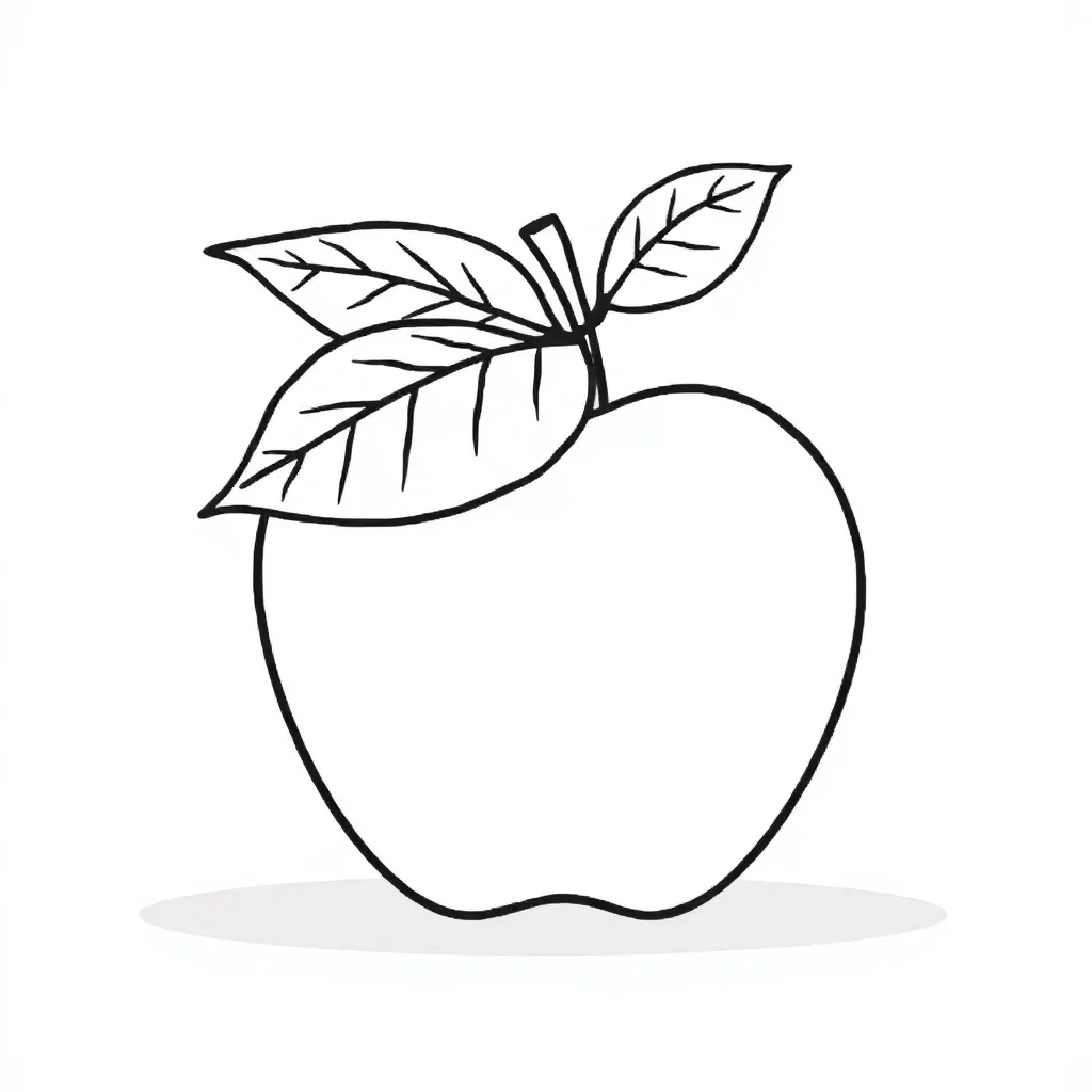 Fruits an apple with a leaf flying — easy fruits coloring page (ages 2–5)
