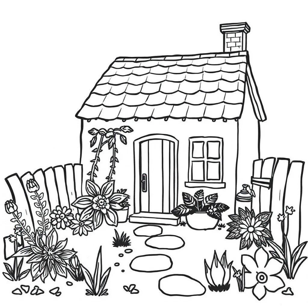 Gardens a cottage garden — easy gardens coloring page (ages 2–5)