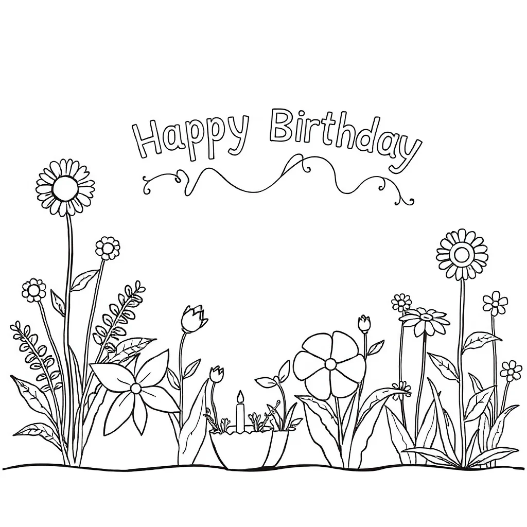 Gardens a flower garden celebrating a birthday — classic gardens coloring page (ages 5–10)