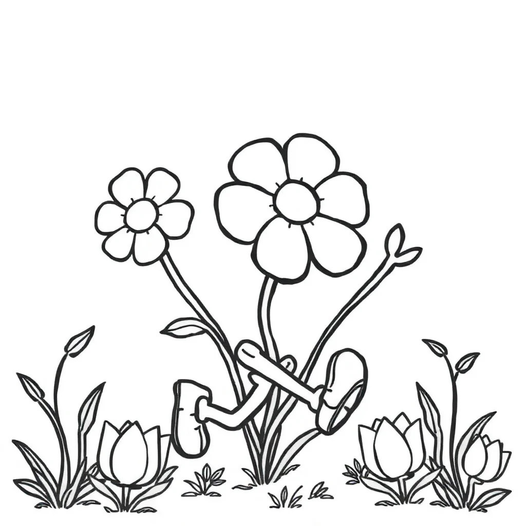 Gardens a flower garden running — easy gardens coloring page (ages 2–5)