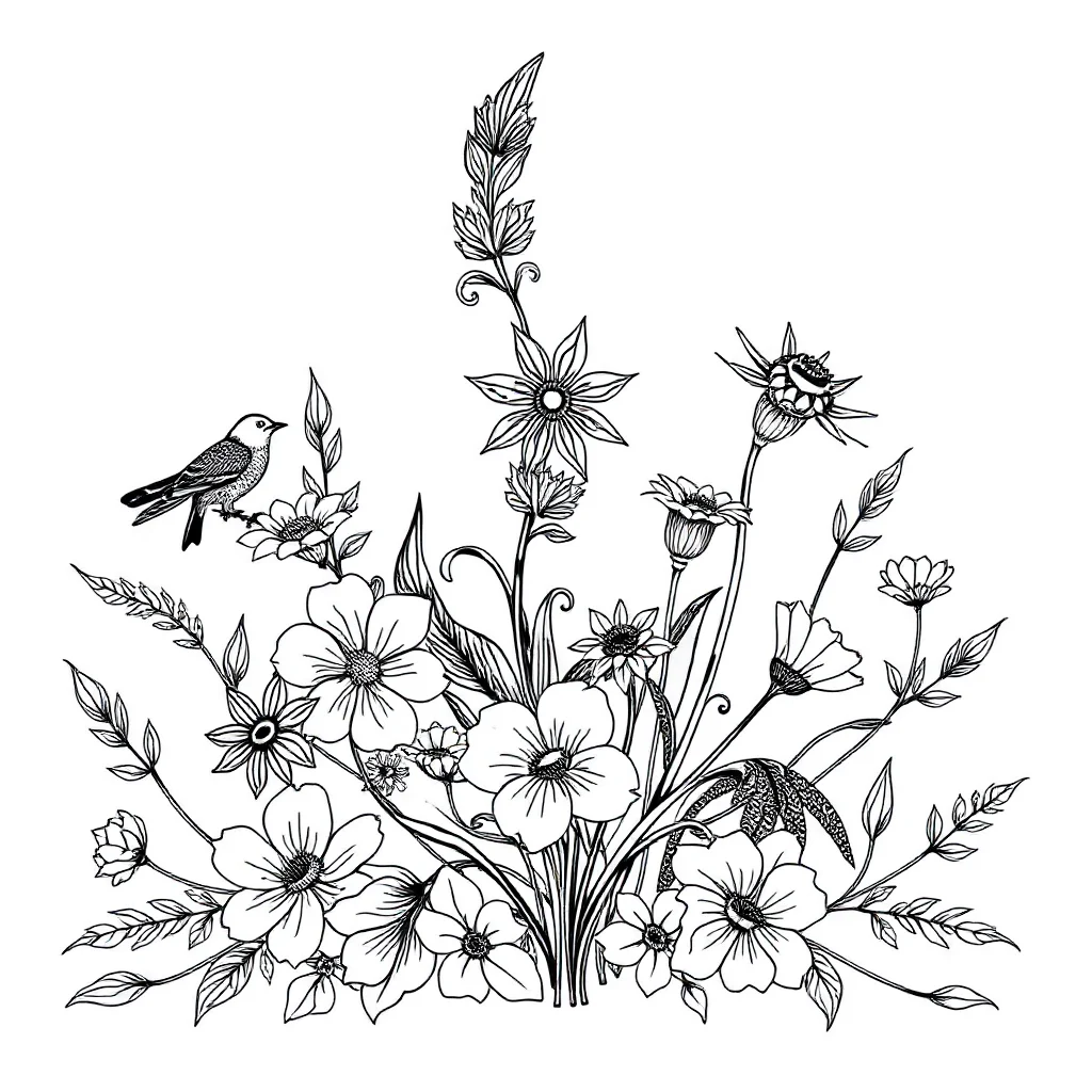 Gardens a flower garden sitting — detailed gardens coloring page (ages 9+ & adults)