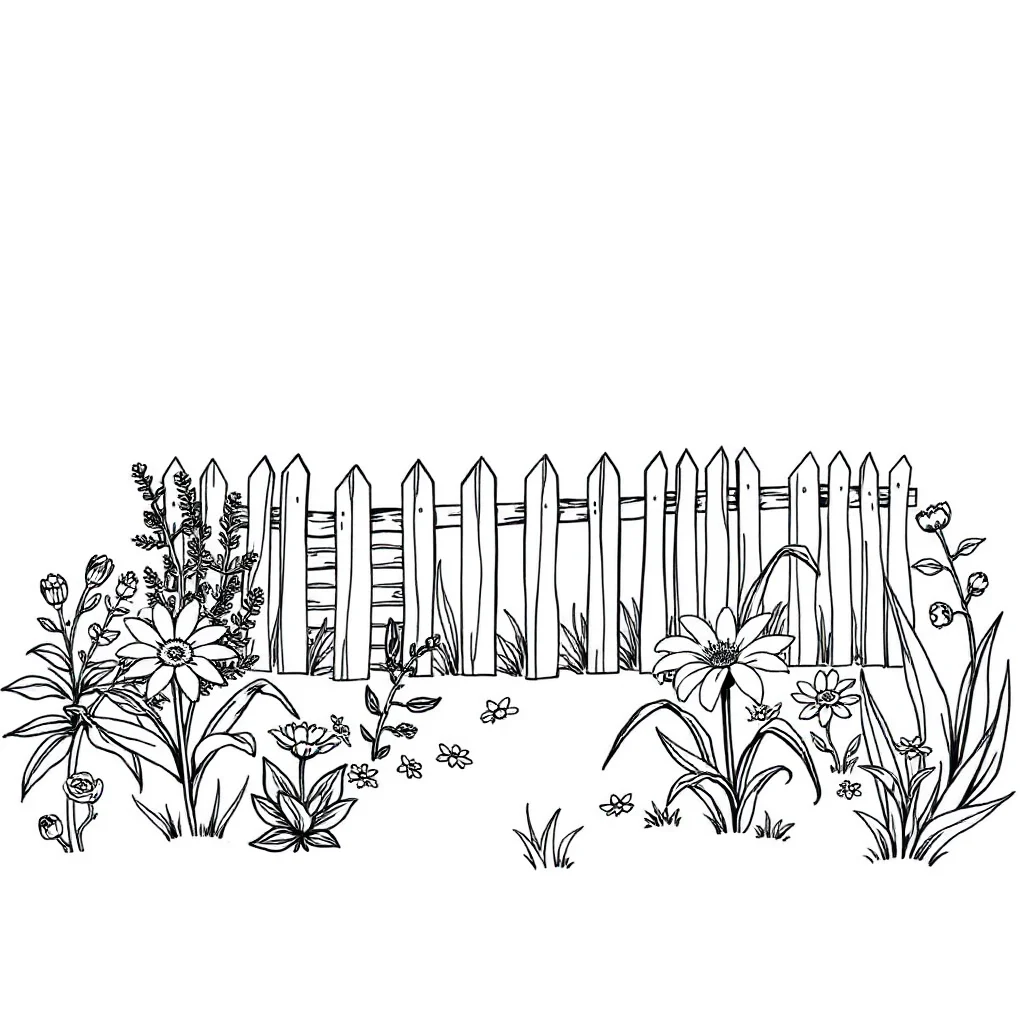 Gardens a garden with a fence in a flower garden — classic gardens coloring page (ages 5–10)