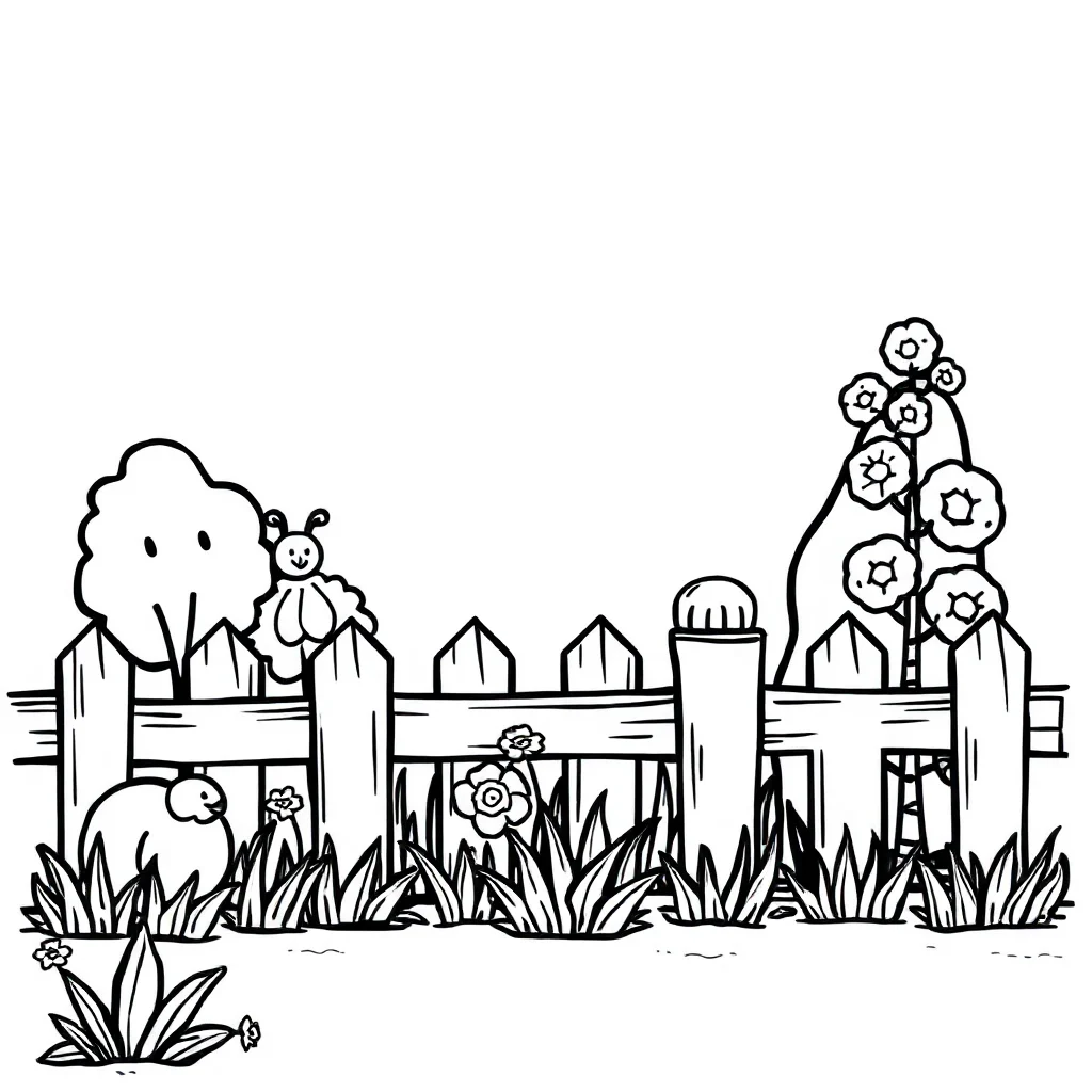 Gardens a garden with a fence — easy gardens coloring page (ages 2–5)