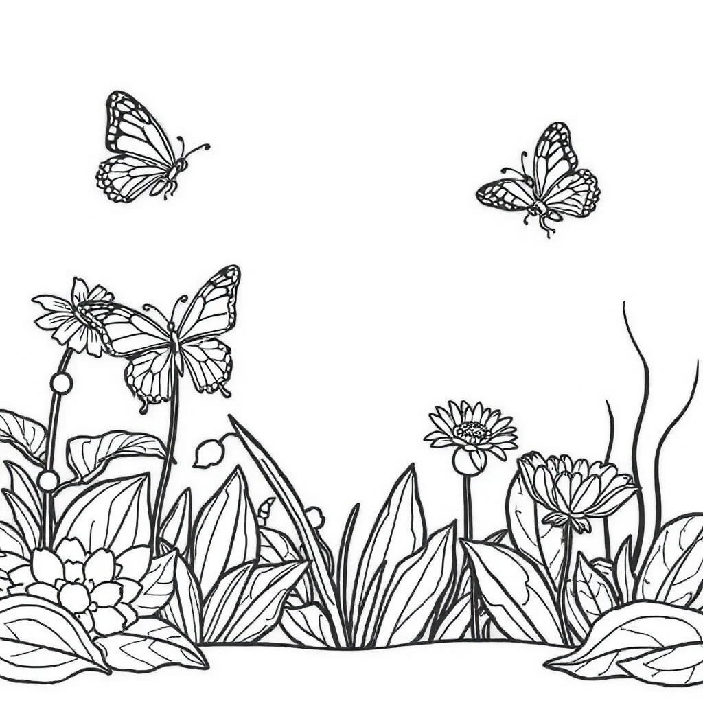 Gardens a garden with butterflies — easy gardens coloring page (ages 2–5)