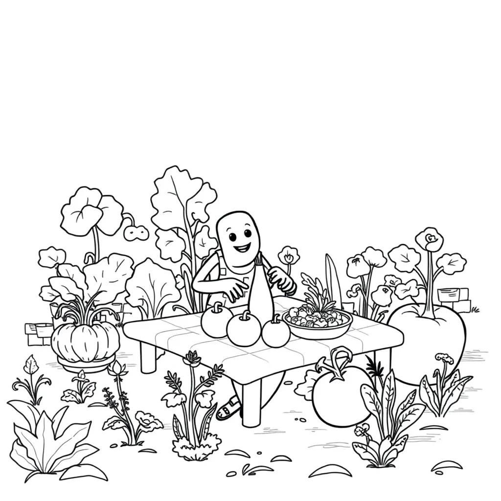 Gardens a vegetable garden having a picnic — classic gardens coloring page (ages 5–10)