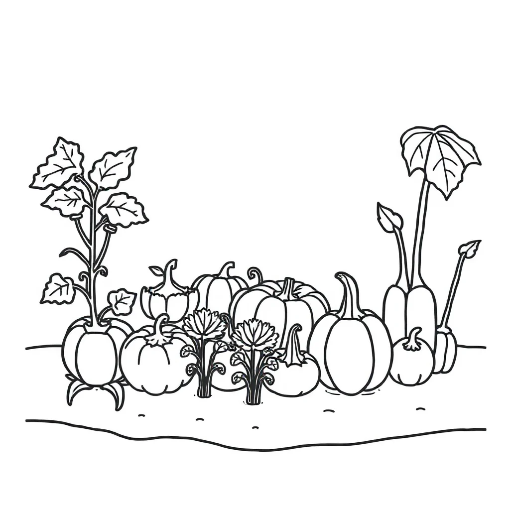 Gardens a vegetable garden — easy gardens coloring page (ages 2–5)