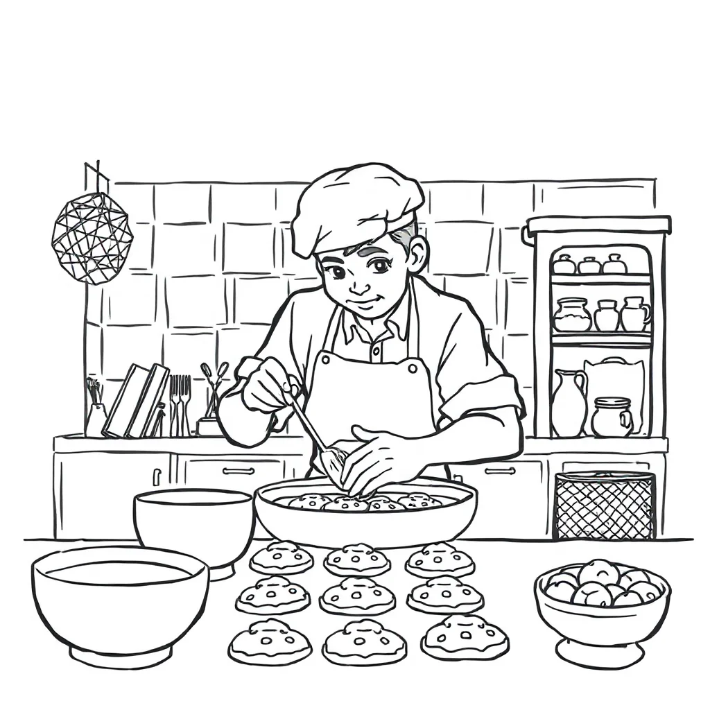 Geometric a hexagon pattern baking cookies — classic geometric patterns coloring page (ages 5–10)