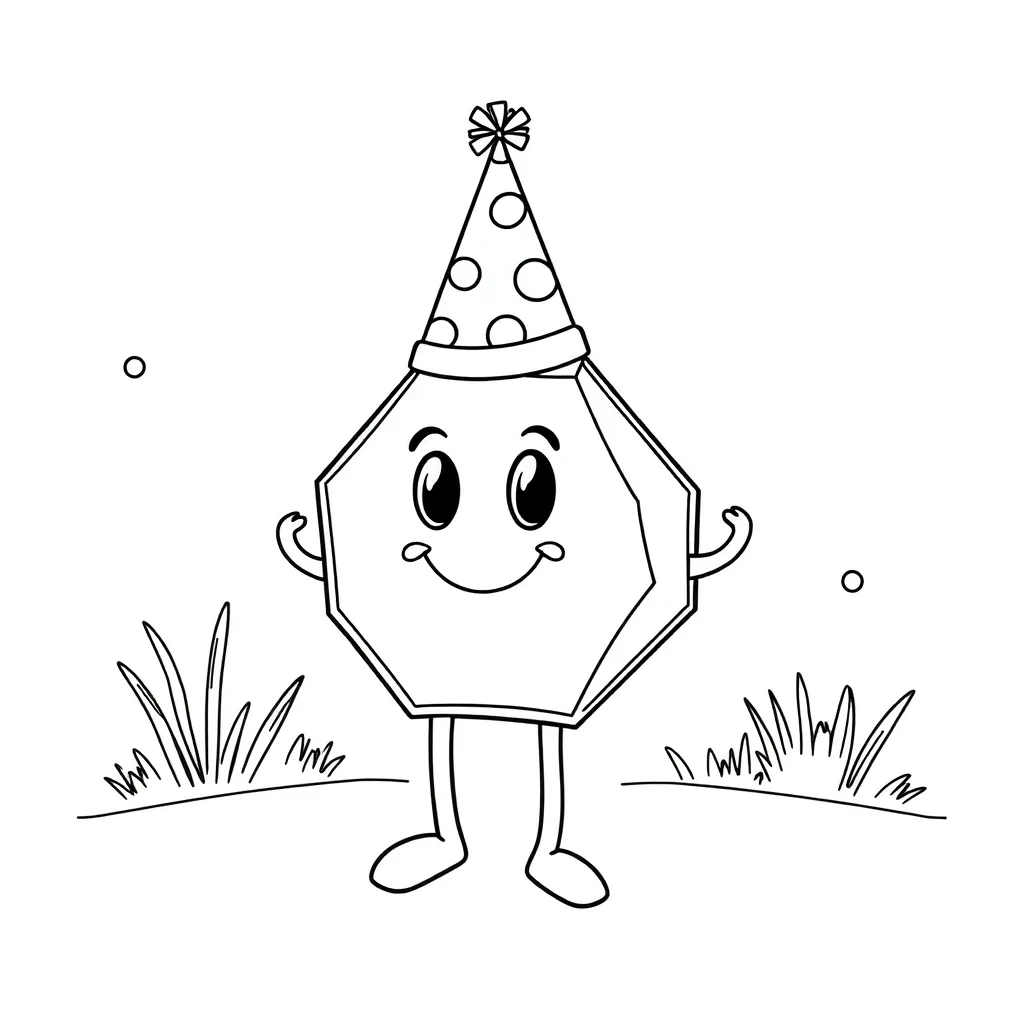 Geometric a hexagon pattern wearing a party hat — classic geometric patterns coloring page (ages 5–10)