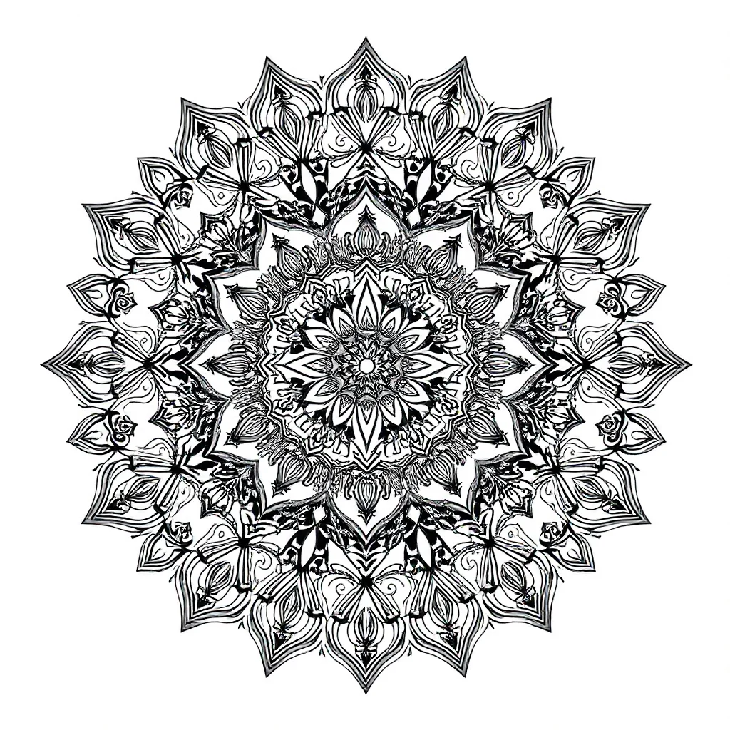 Geometric a symmetrical geometric design dancing — detailed geometric patterns coloring page (ages 9+ & adults)