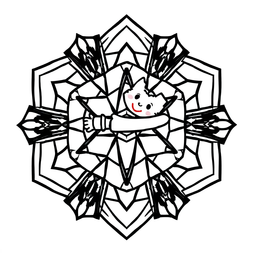 Geometric a symmetrical geometric design hugging a friend — easy geometric patterns coloring page (ages 2–5)