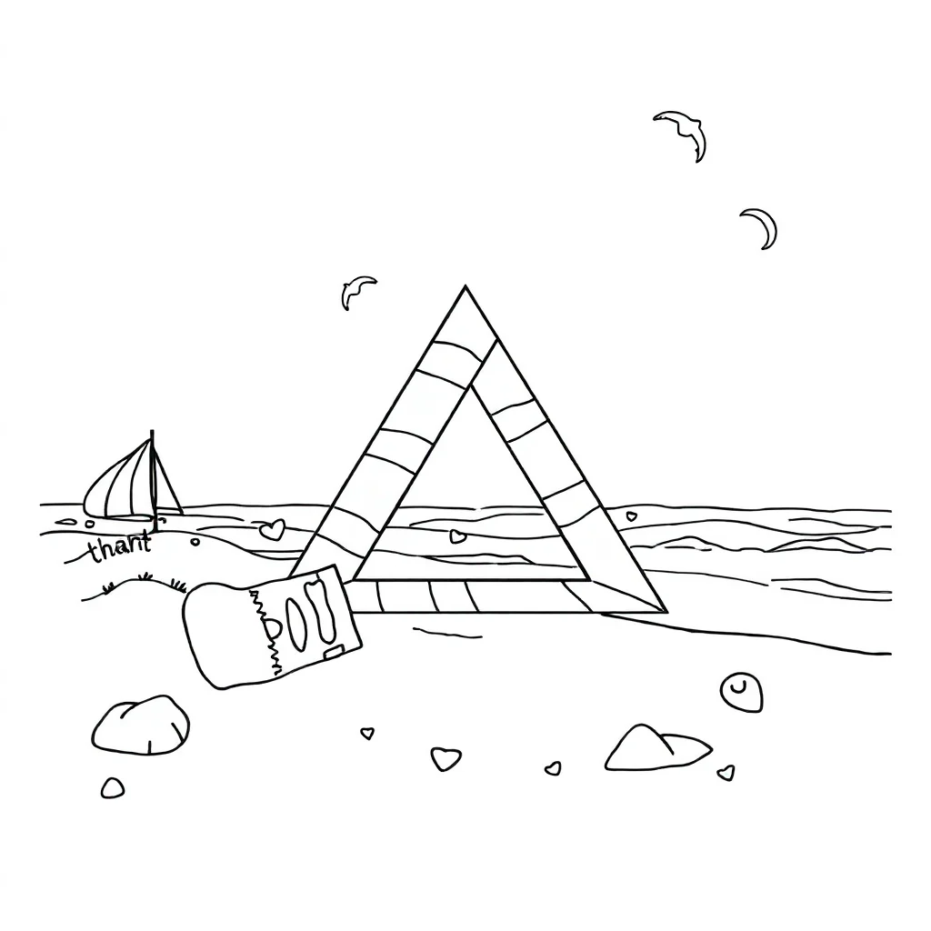 Geometric a triangle pattern on the beach — classic geometric patterns coloring page (ages 5–10)