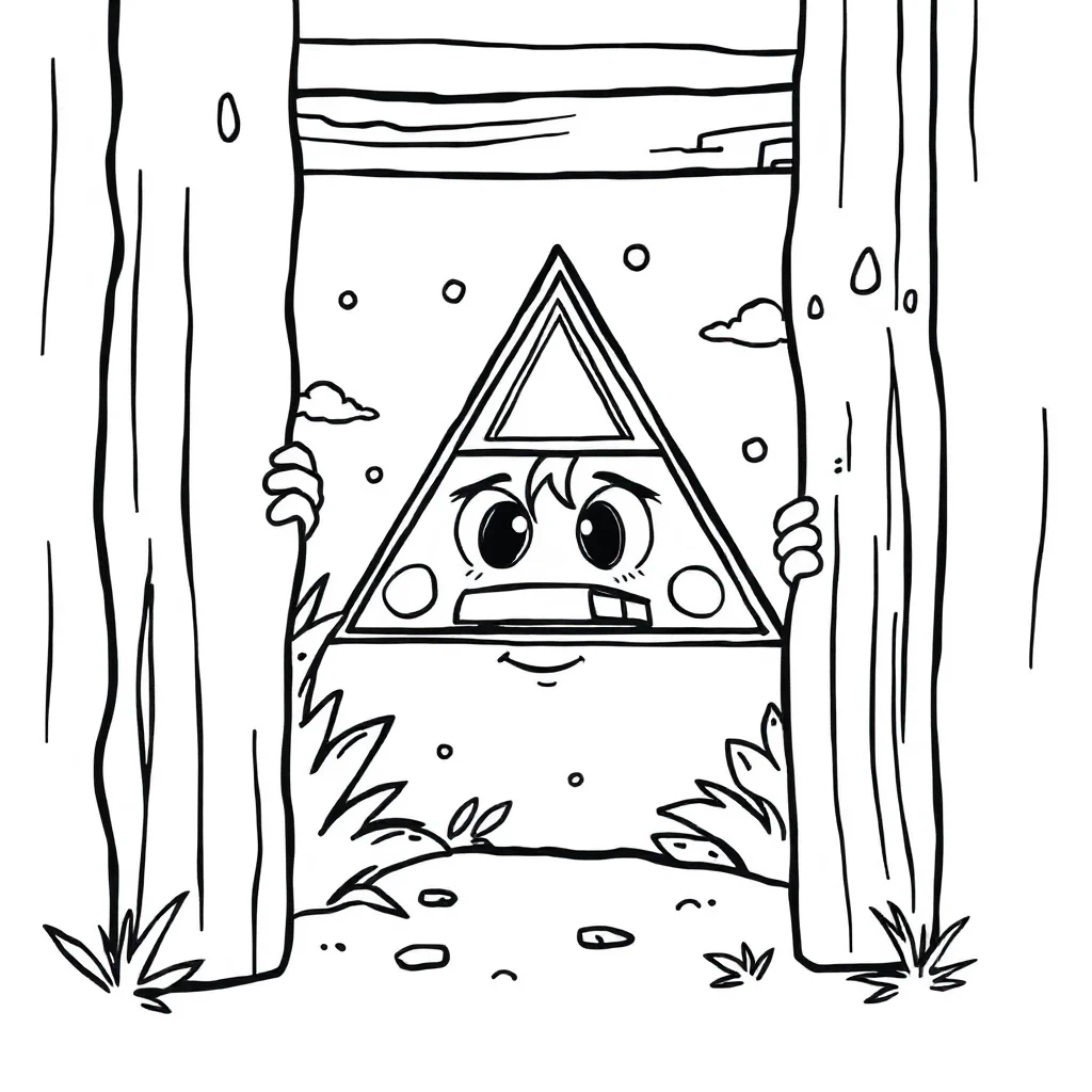 Geometric a triangle pattern peeking from behind something — classic geometric patterns coloring page (ages 5–10)